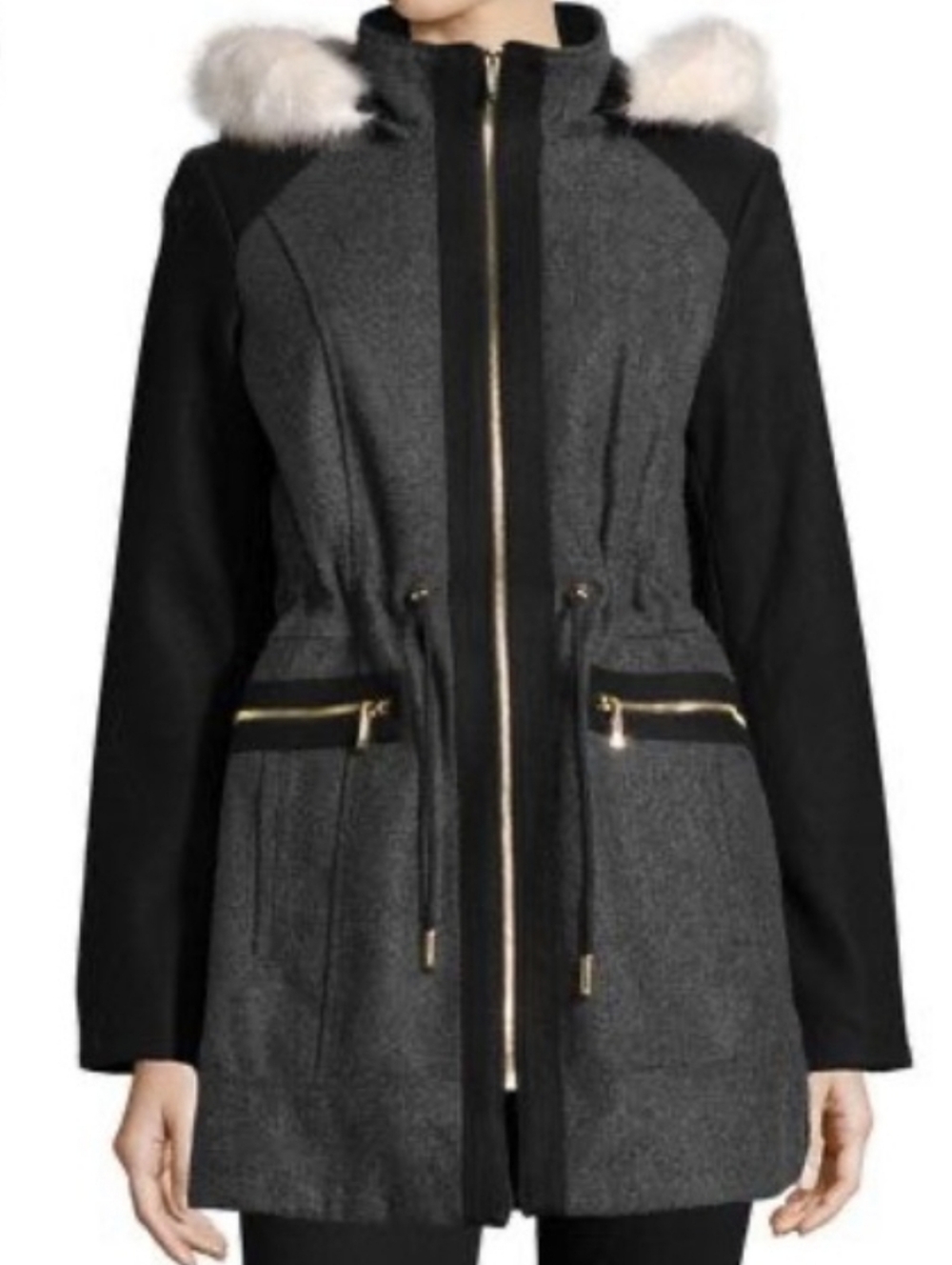 LAUNDRY Coat With Furry Trimmed Hood